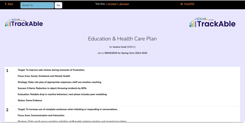 IEPs Reports Form / Screen
